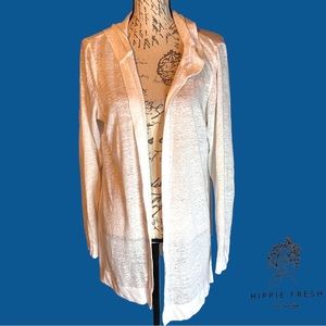Tahari  100% Linen White Open Front Lightweight Cardigan with Hood M